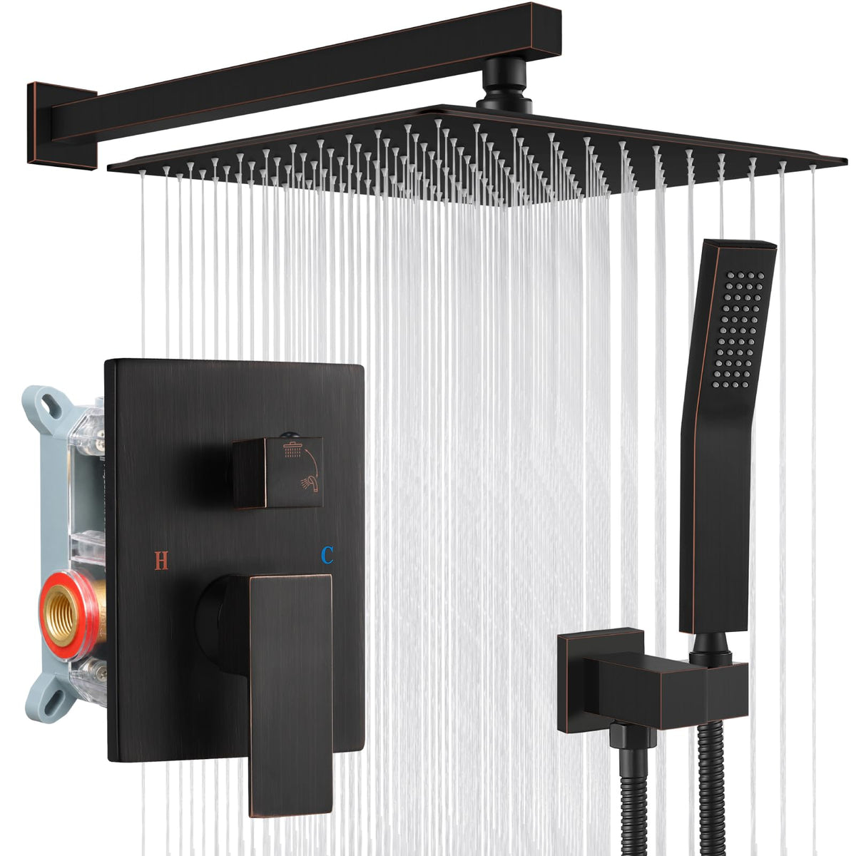 Shower Faucet Set with Handheld Spray Oil Rubbed Bronze,12'' Head
