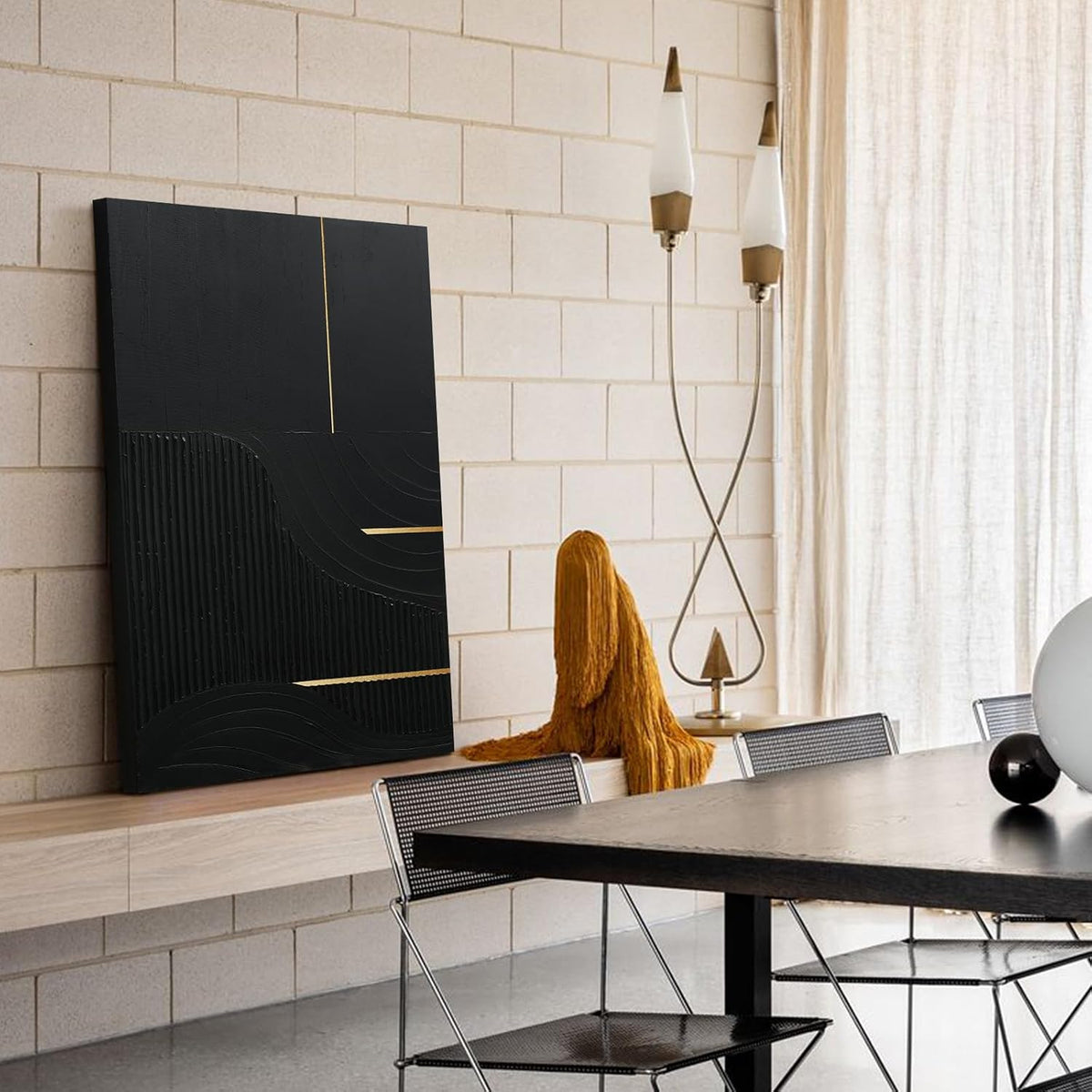 Hand-Painted Black & Gold Abstract Wall Art, Modern Textured Oil Painting | Original Canvas Artwork Bedroom