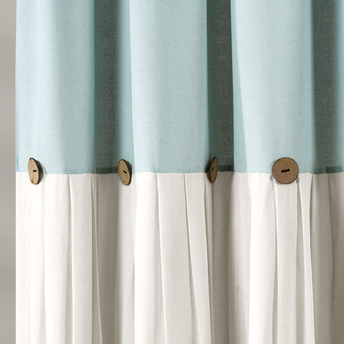 Linen Button Single 72" W x 78" L Blue & White - Extra Long Shower Curtains - Blue Fabric - Farmhouse Bathroom Decor