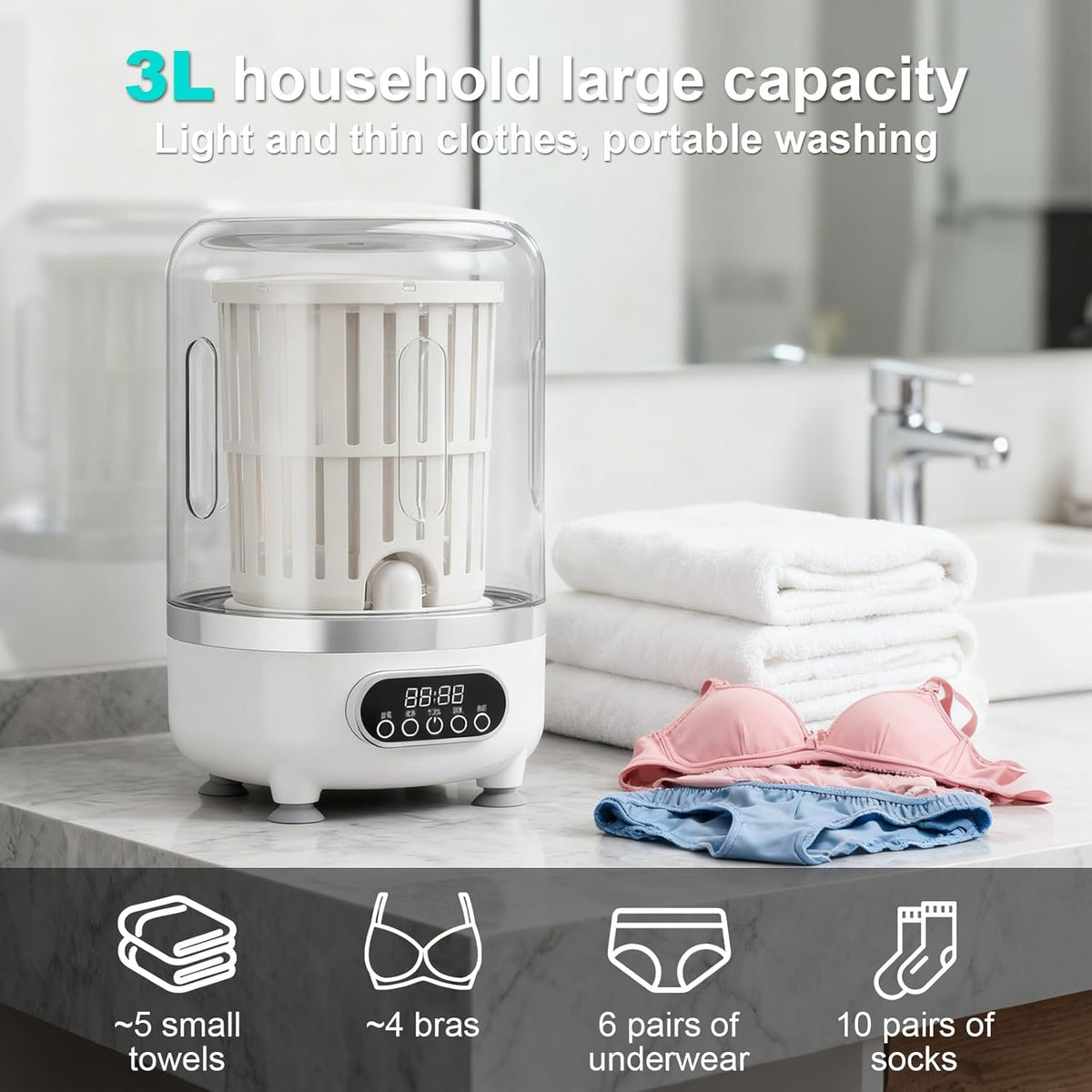 Portable Washing Machine, Underwear Washer, Small Washing Machines, Mini Washing Rechargeable Cordless Washing-Machine