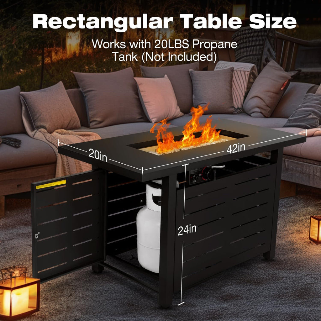 42 Inch Gas Fire Pit Table, 60,000 BTU Propane Pits for Outside with Steel Lid and Waterproof Cover, 2 in 1 Firepit Table Gatherings Parties on Patio