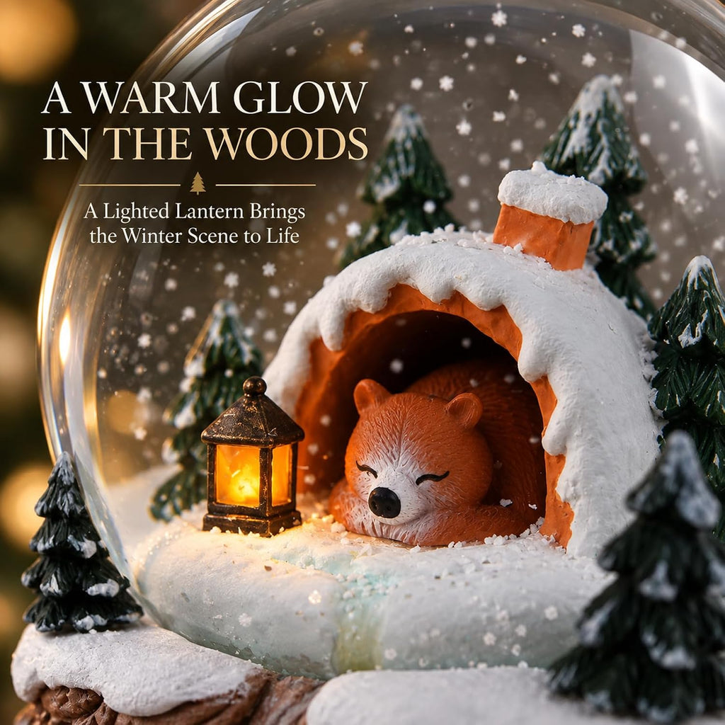 Musical Snow Globe with Light, Bear Winter Snow Globe Music Box Playing Winter Wonderland, Hand-Shake Floating Snow