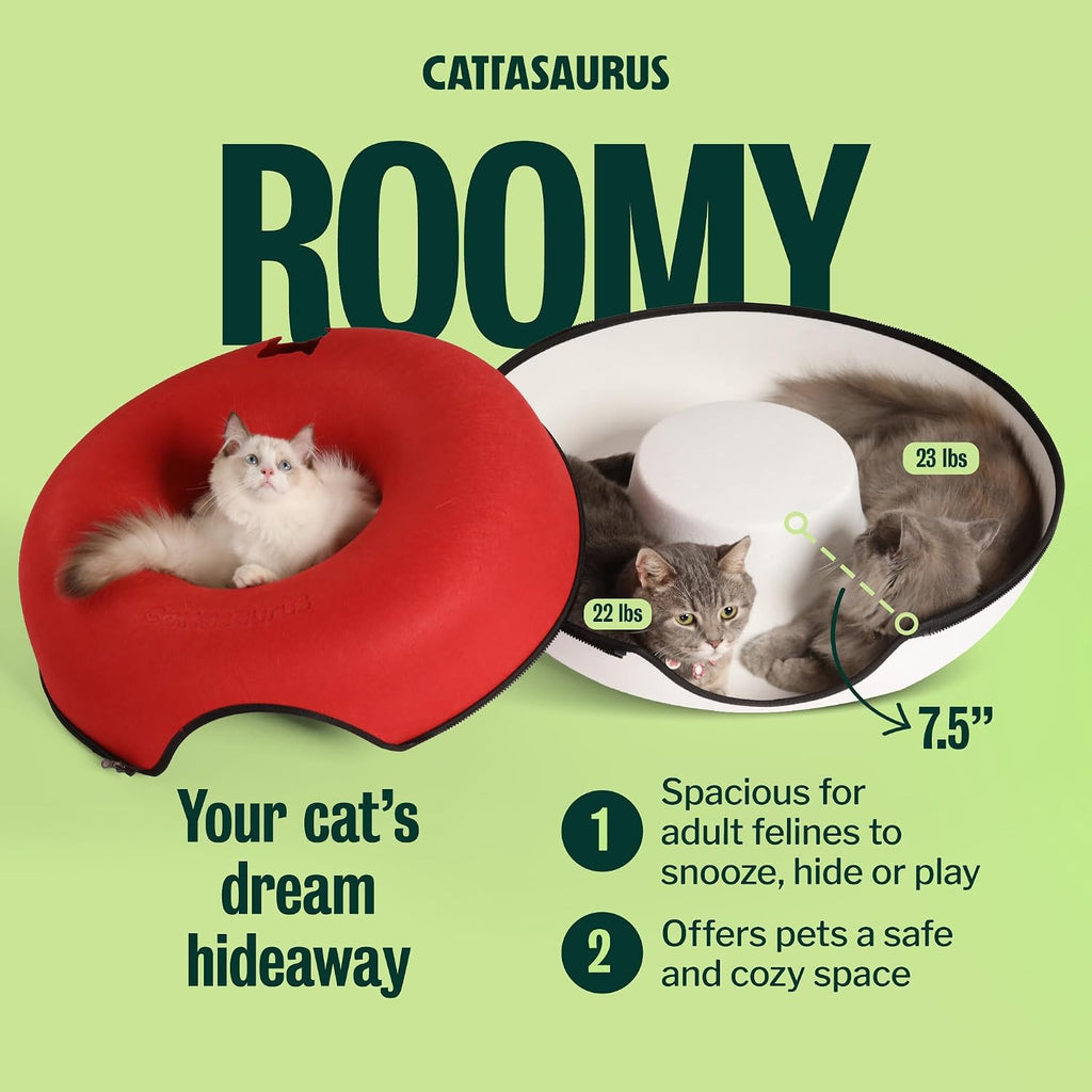 Peekaboo Cat Cave Donut for Multiple & Large Cats up to 30-45 lbs, 3-in-1 Self Warming Cat Bed, Tunnel & Scratcher