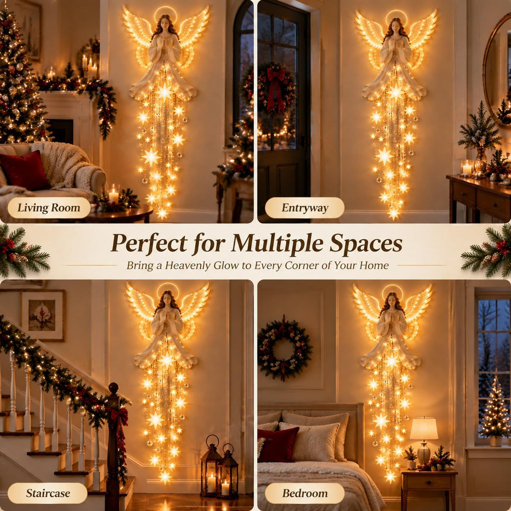 Angel Blessing Starfall Wall Light, Lighted Christmas Angel Decor (1pc)