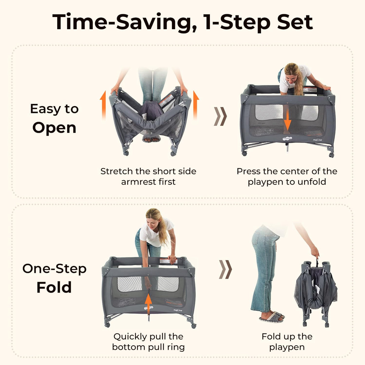 Play Yard with Bassinet, One-Step Setup Portable Baby Playpen