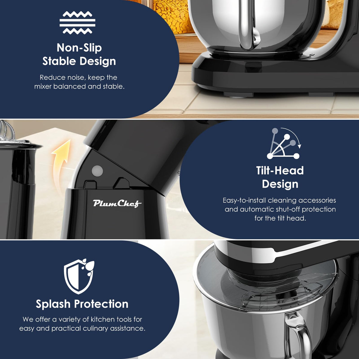 5.5QT Electric Stand Mixer,Tilt-Head Food Mixer(Black)