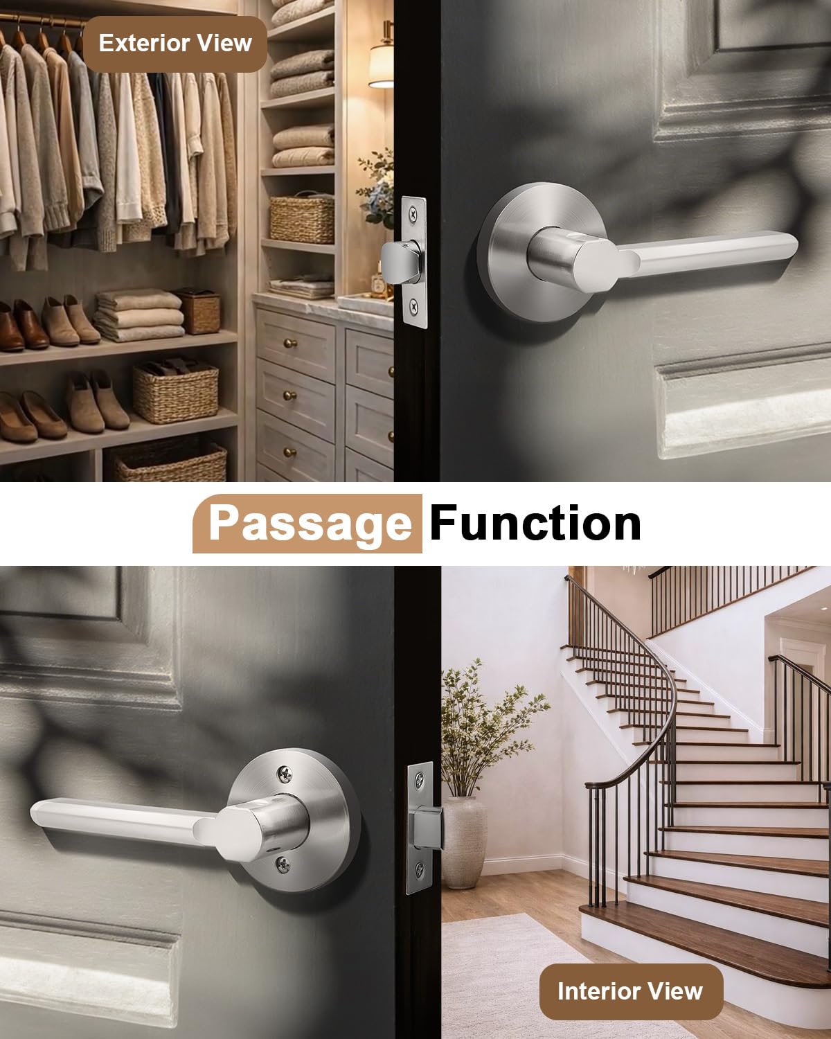 Keyless Door Lever Handles Passage Interior Locksets Brushed Nickel Finished Hardware 6 Pack