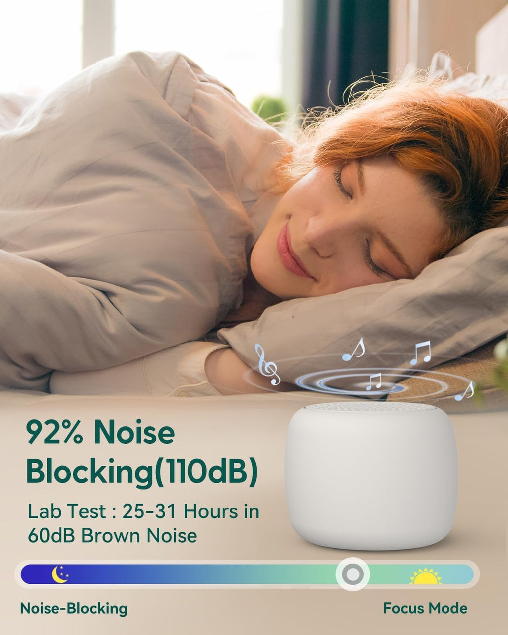 Portable White Noise Machine + Travel Case in Grey, for Adults Kids Baby