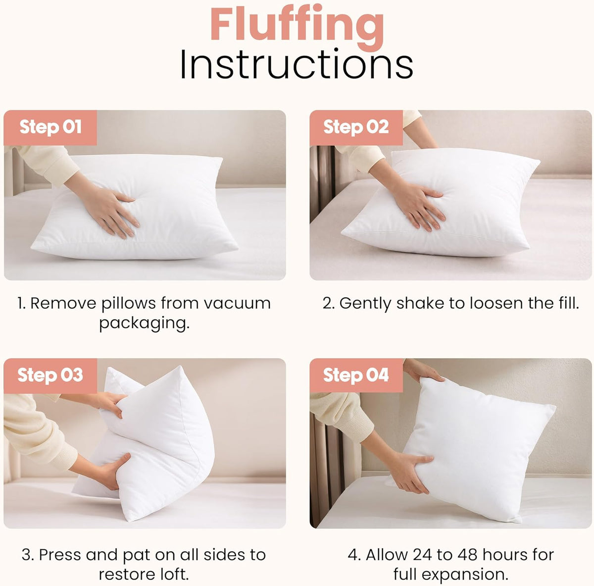 18x18 Pillow Inserts, White Throw Pillows for Couch, 2 Pack - Set of 2