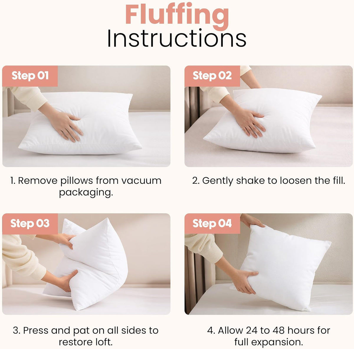 22x22 Pillow Inserts, White Throw Pillows for Couch, 2 Pack - Set of 2