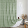 Light Green 78 Inch Long, Boho Thick Linen Textured with Tassel, Farmhouse Minimalist Striped Weighted Machine