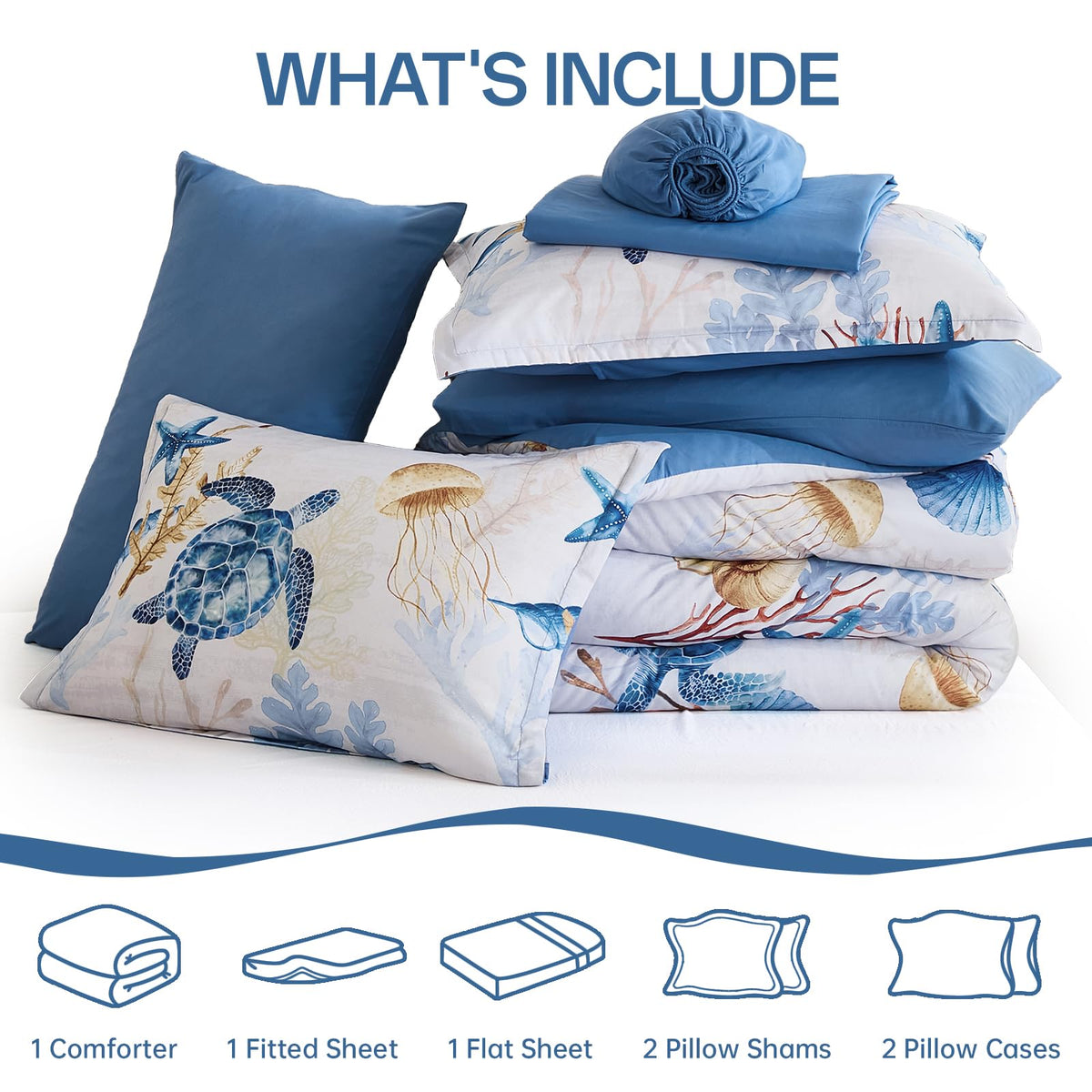 Coastal Comforter Set, Beach Ocean Bedding Bed in a Bag