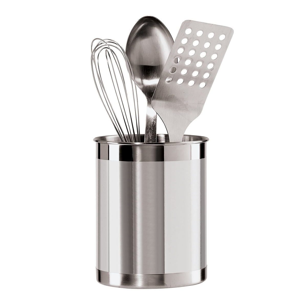 Stainless Steel Utensil Holder - 5" Diameter, Utensil Caddy, Weighted Base for Stability - Larger-Sized Utensil Crock