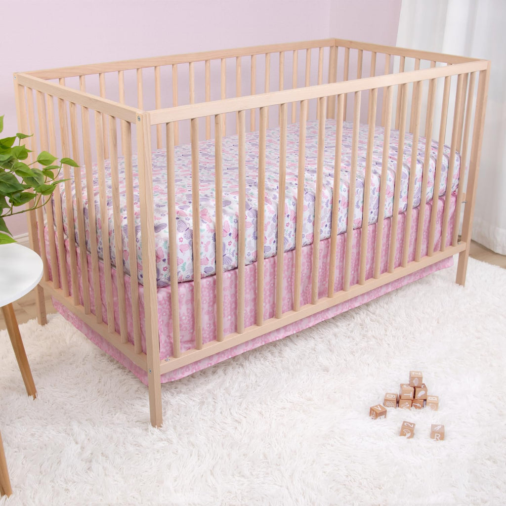 3 Piece Baby Crib Bedding Set for Girls - Newborn, Infant & Toddler Nursery Bed Set Decor with Fitted Crib Sheet