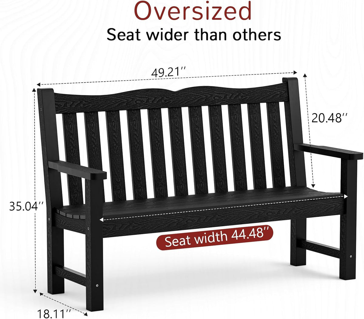 All-Weather 2-Person Outdoor Bench, 800 lbs Capacity HIPS Plastic Garden Bench , Backyard, Porch and Park, Never