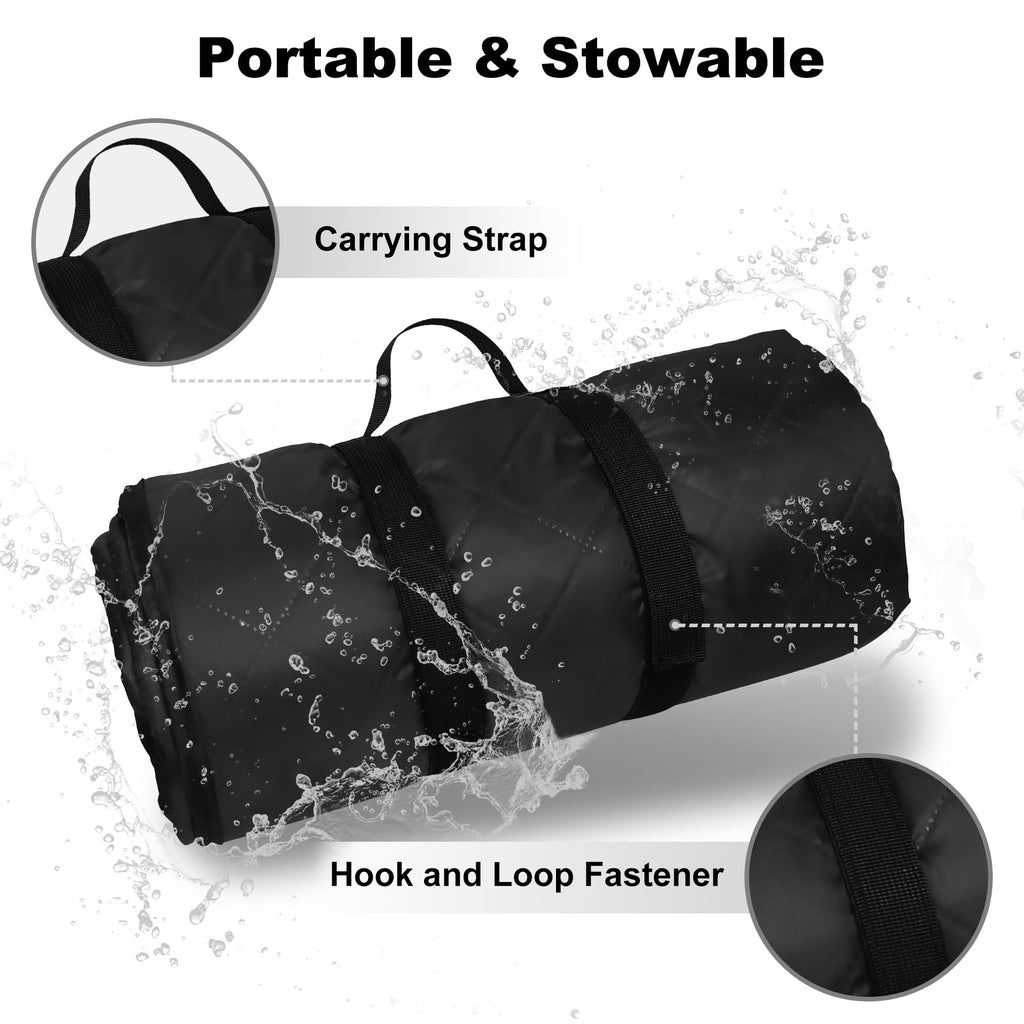 Waterproof Outdoor Blanket 62"x51" Sherpa Fleece Black