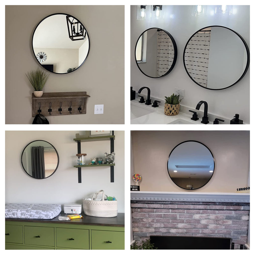 Round Mirror, 20 inch Black Circle Mirror, Matte Black Metal Frame