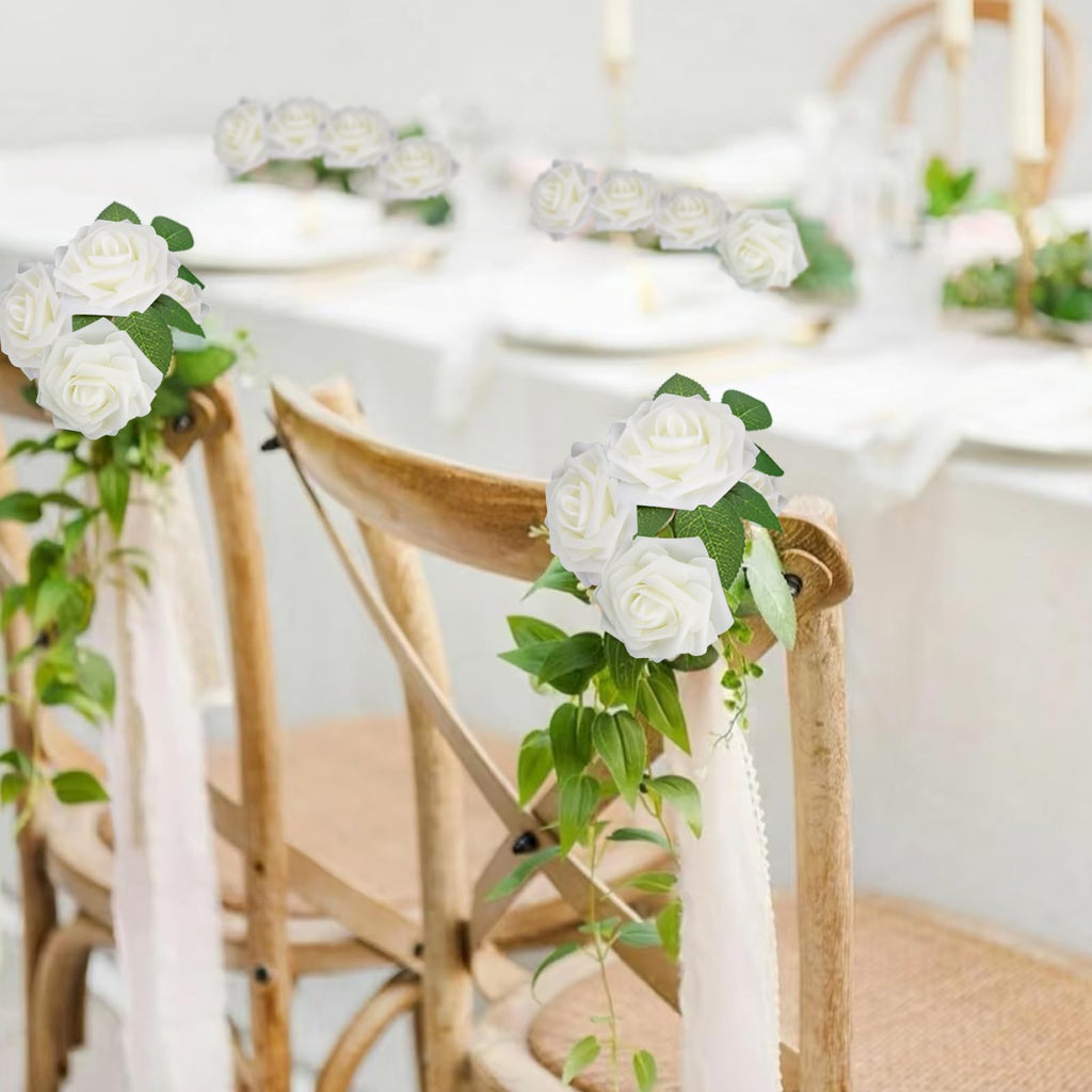100Pcs Artificial Flowers Real Looking Ivory Foam Fake Roses