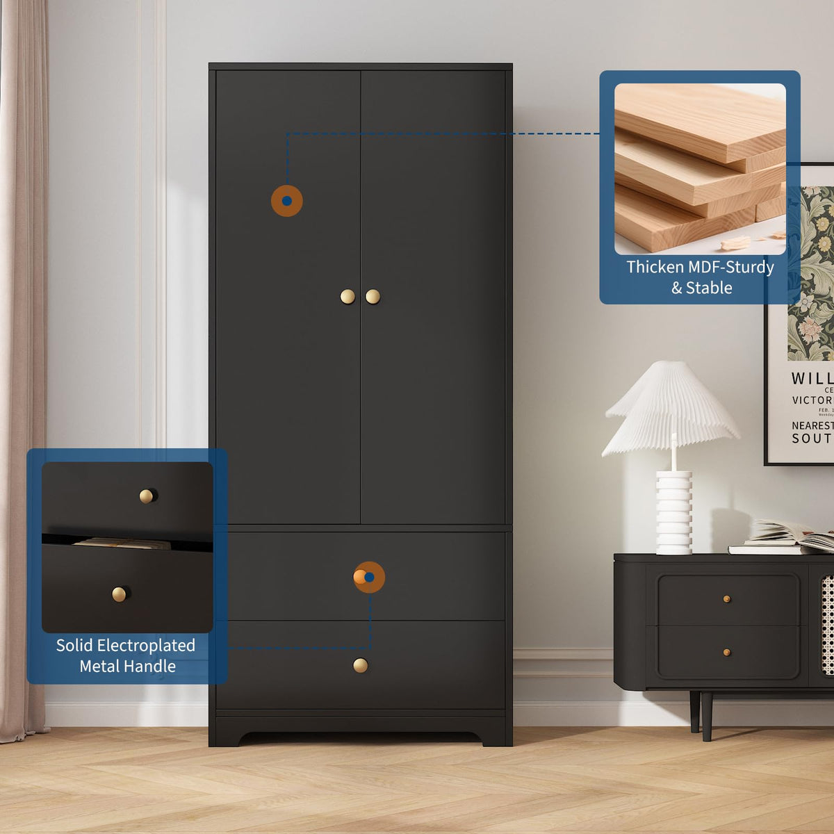 71" Armoire Wardrobe Closet Bedroom Armoire Clothing Storage Cabinet