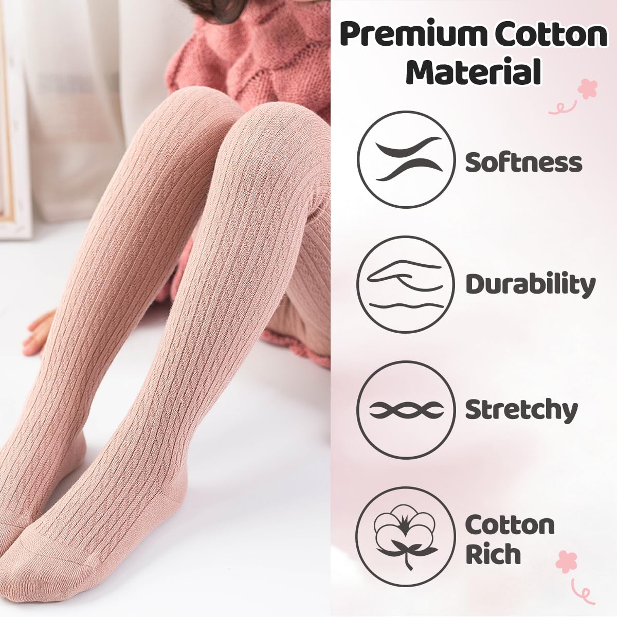 Baby Girls Tights Cable Knit Leggings Stockings Cotton 3 Pack Pantyhose Infants Toddlers