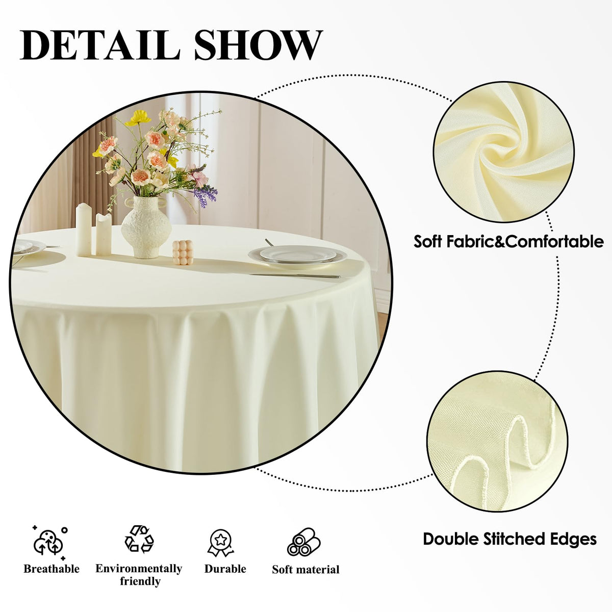 10 Pack Ivory Round Tablecloths 120 Inch for Dining Tables
