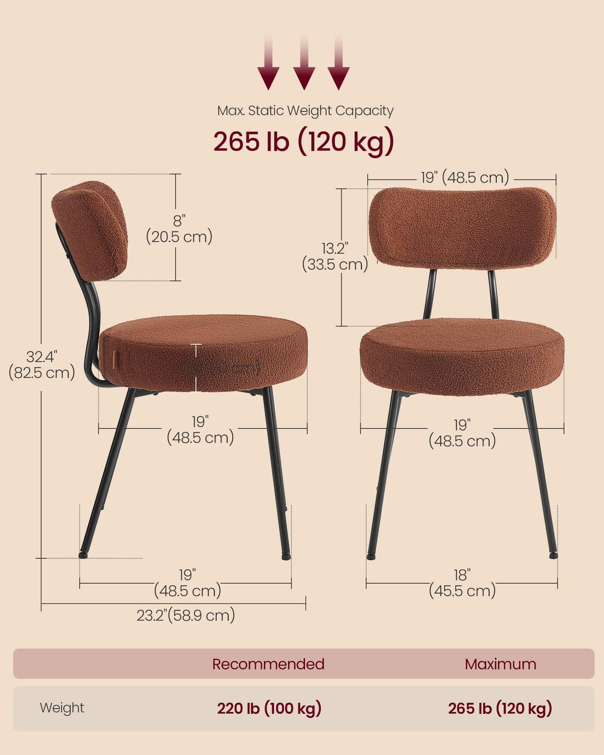 Boucle Set of 2, Upholstered Kitchen Chairs