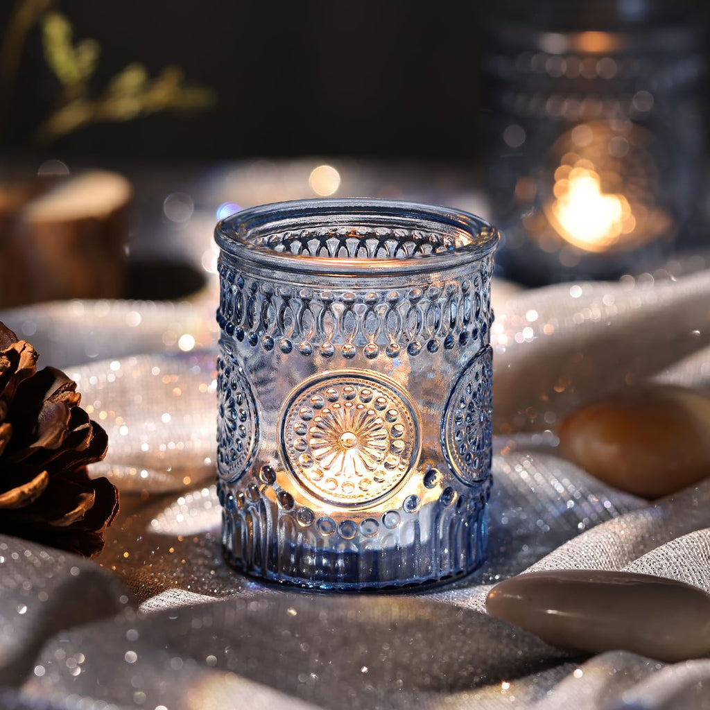 Blue Votive Candle Holders Set of 36 - Votive Candle Holders Bulk, Glass Candle Holder for Party Decoration, Tea
