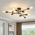 Black Semi Flush Mount Ceiling Light Fixture, 9 Light Modern Metal Chandelier, Ceiling Light Farmhouse Island Dining
