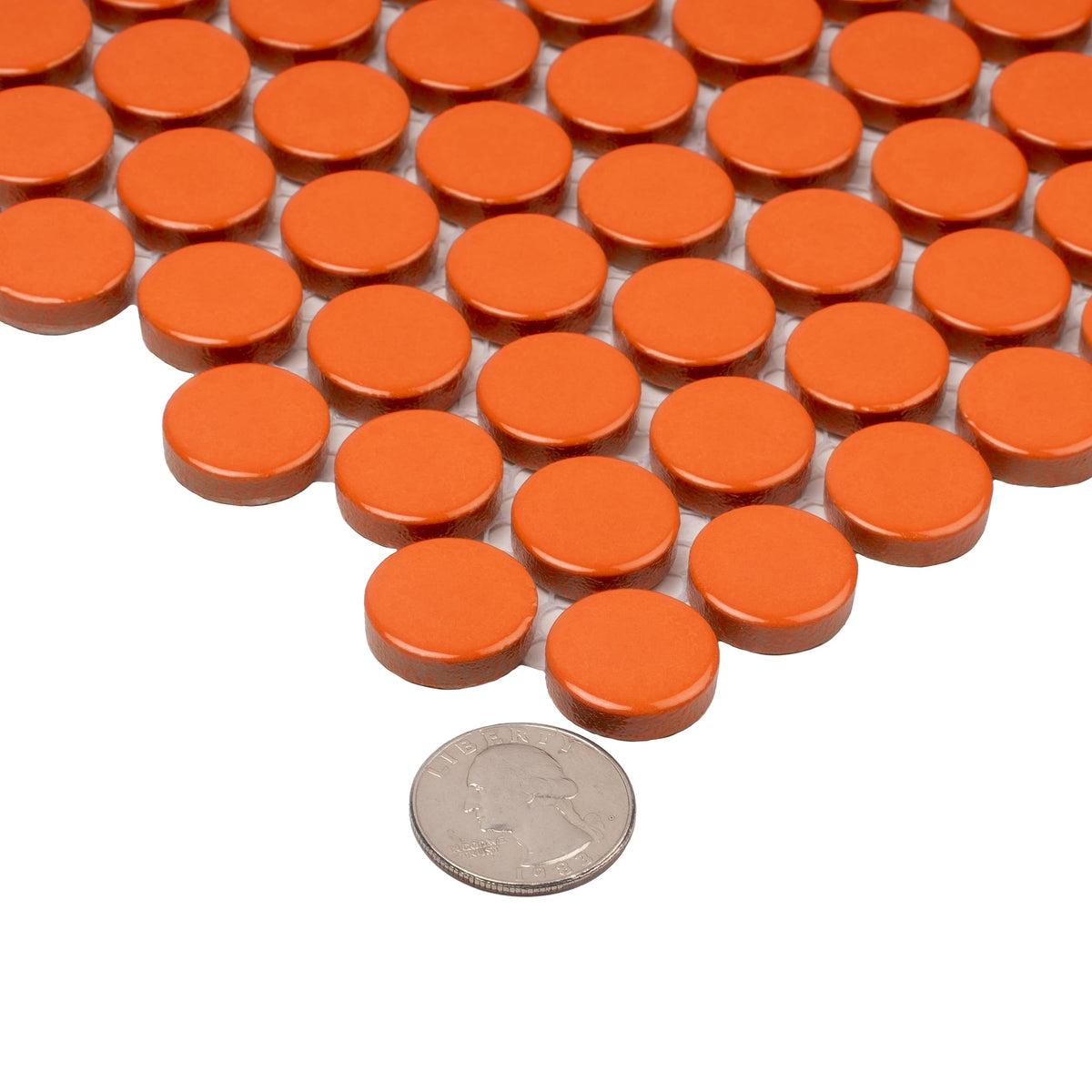 Penny Round Porcelain Tile Orange 12x12 Glossy 9.87 sq ft/case 10-Pack