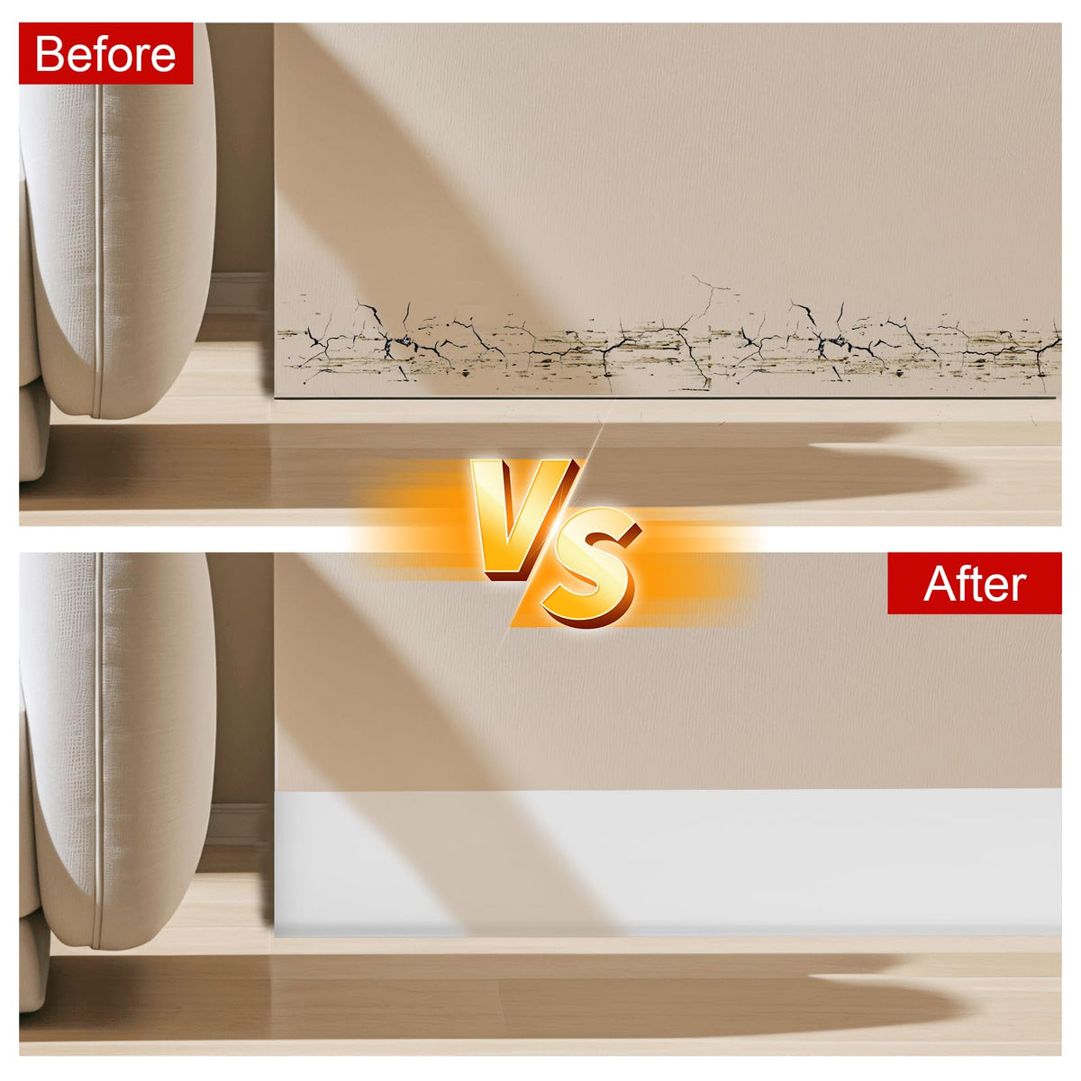 Wall Baseboard Trim 4 Inch x 20 Feet, Flexible Self-Adhesive Rubber Baseboard for Walls, Peel and Stick