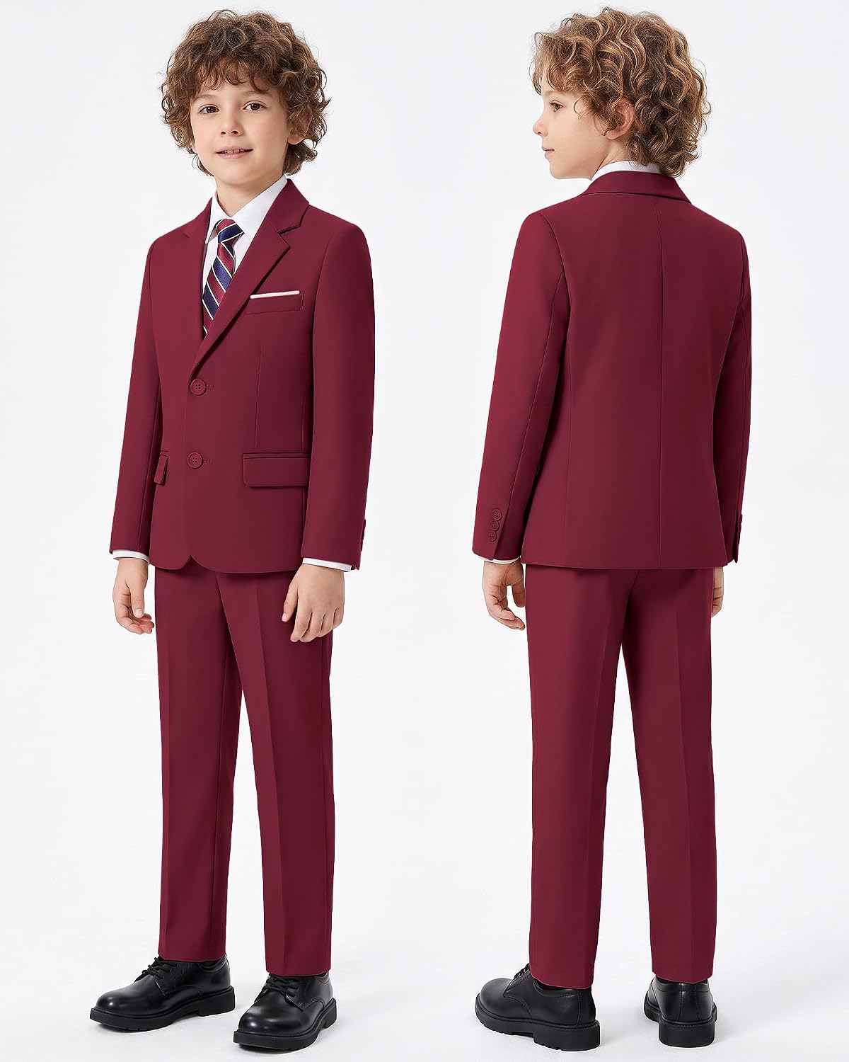 Boys' Formal Slim Fit Suit,5 Piece Suit Set,Jacket,Adjustable Waist Pants,Dress Shirt,Ties
