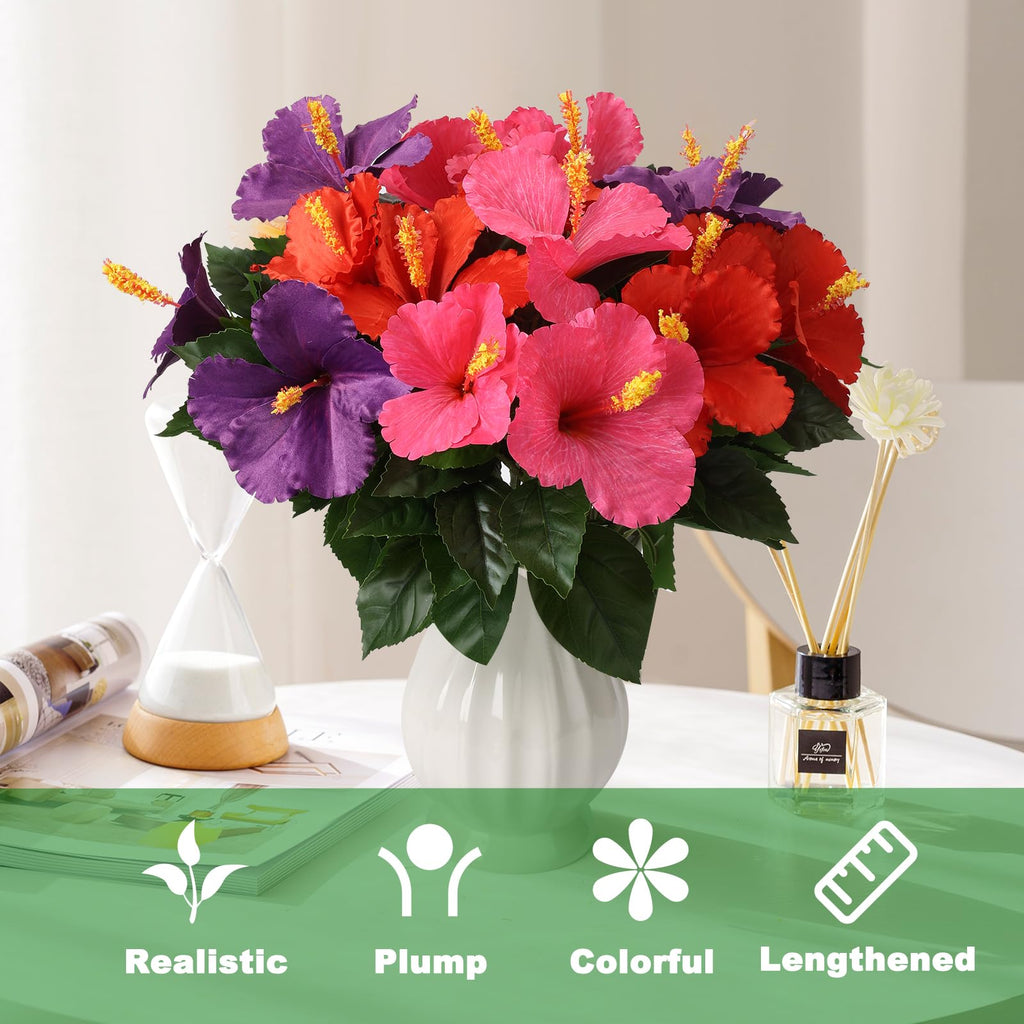 6PCS 30in Silk Artificial Hibiscus Flower Tropical Hawaii Long Stem