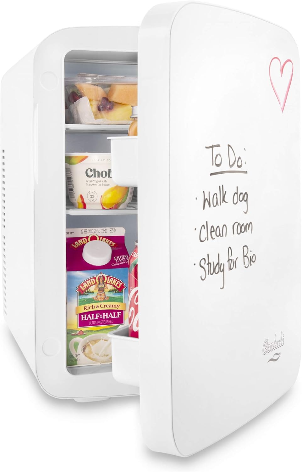 Vibe Mini Fridge for Bedroom - With Cool Front Magnetic Whiteboard - 15L Portable Small Refrigerator for Travel, Car & Office Desk - Plug In Cooler & Warmer for Food, Drinks & Skincare (White)
