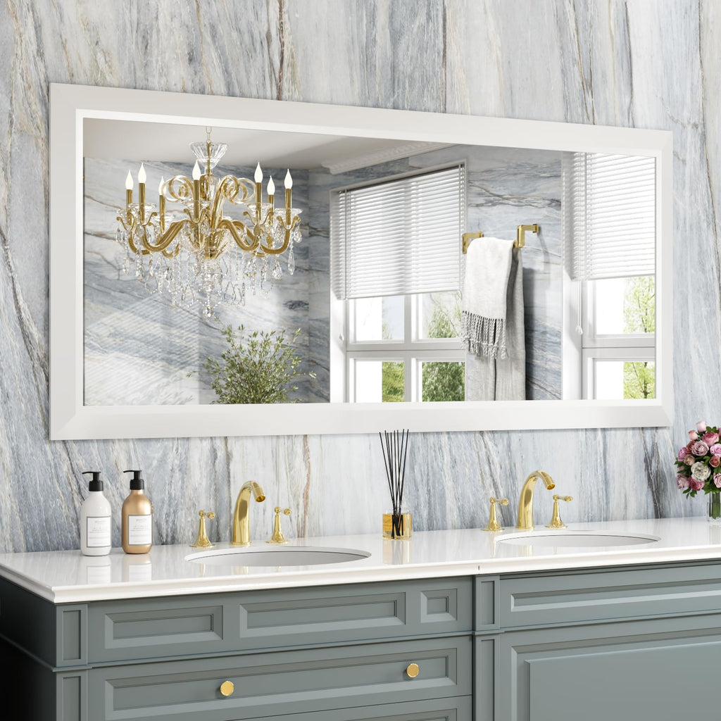 Bathroom Mirror for Wall 60x28 Inch, White Metal Framed