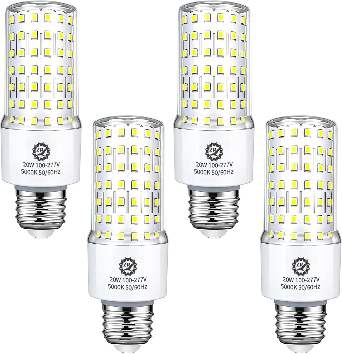 ZP 20W LED Light Bulb 4 Pack Corn Bulb 5000K Daylight Bulb E26/E27 Base