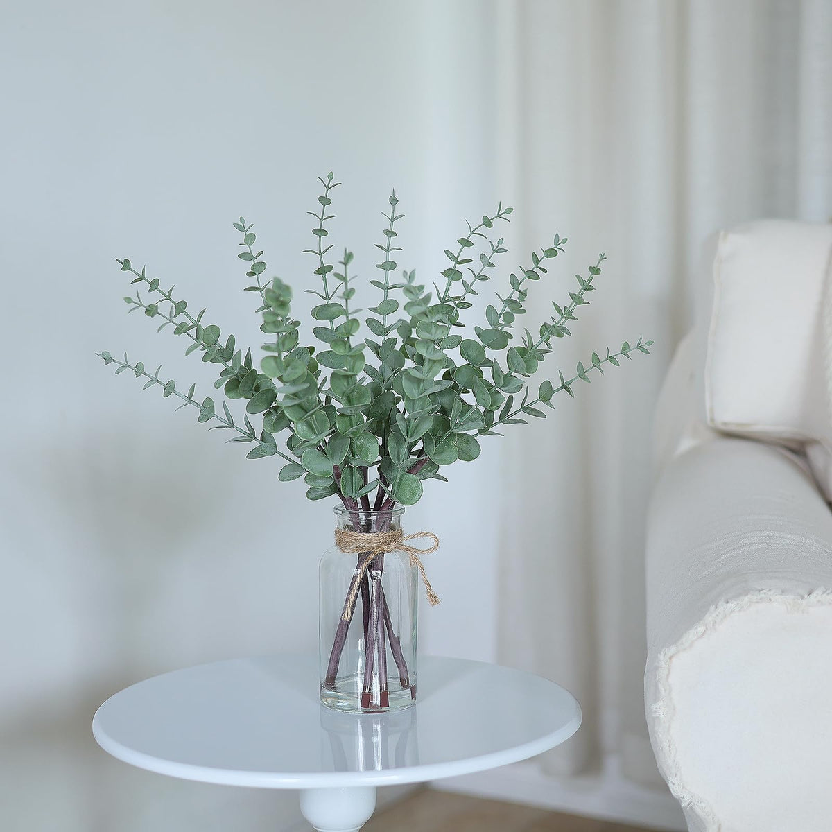 17.5" Artificial Eucalyptus Stems in Glass Vase with Faux Water(Sage Green)