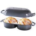 Cast Iron Double Dutch Oven, Mini Enamel Sourdough Bread Pan with Lid, Grey