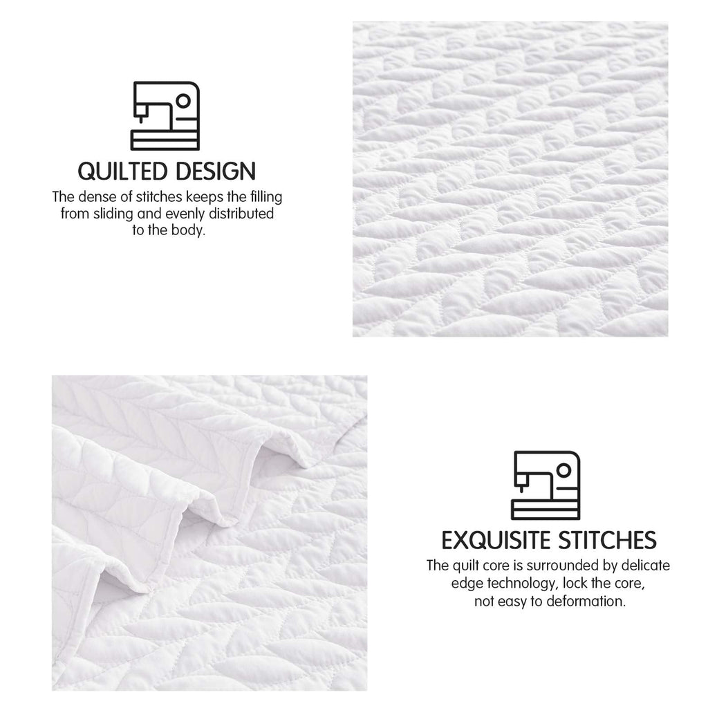 Quilt Set White Lightweight Bedspread Soft Reversible Coverlet for All Season 2pcs Leaf Embroidered Quilted