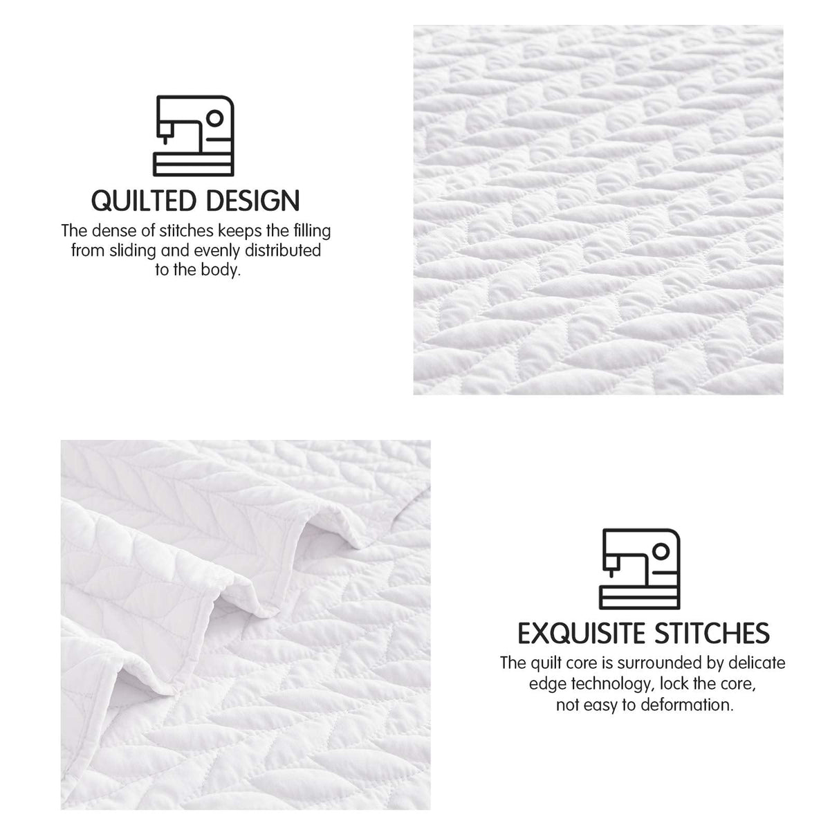Quilt Set White Lightweight Bedspread Soft Reversible Coverlet for All Season 2pcs Leaf Embroidered Quilted