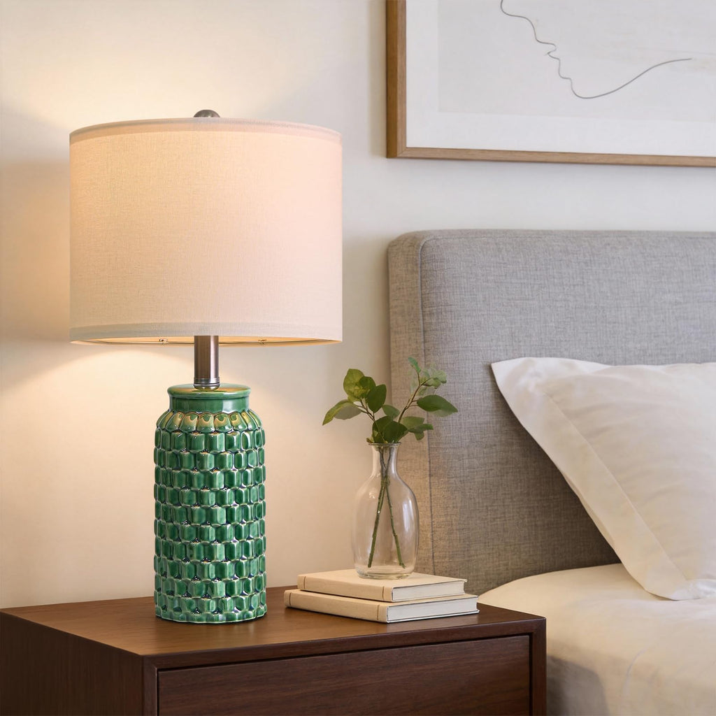 20.5" Ceramic Table Lamps Set of 2 - Modern Farmhouse & Boho Style, Bedside Nightstand Lamps End Table Lamps, Small