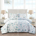 Reversible Coastal Beach Theme Quilt Set Ocean Coral Bedding Seaweed Bedspread Ocean Life Blue Green White
