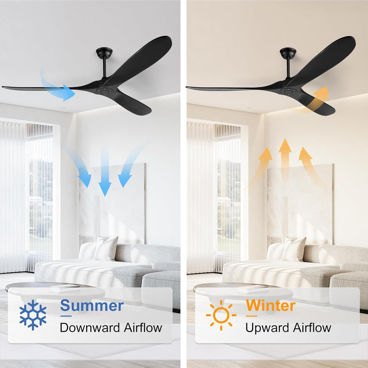 72" Black Indoor/Outdoor Ceiling Fan, No Light