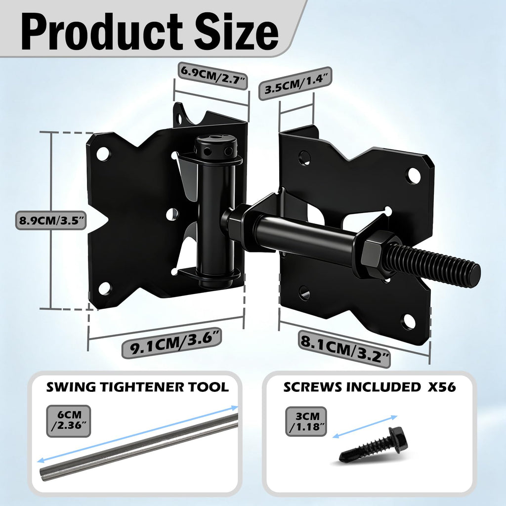 Adjustable Self-Closing Gate Hinges, Heavy Duty Vinyl Wood Fence Gate Hinges, Self Close Gate Hardware Kit for Wooden