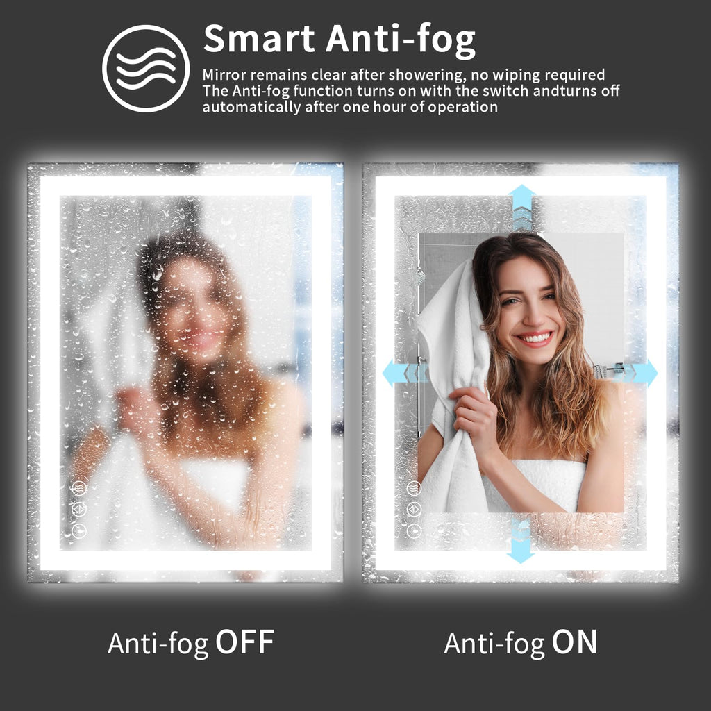 48x32 LED Bathroom Mirror, Shatterproof Mirror with Light