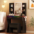 Vanity Desk with LED Lights Mirror & Power Outlet, Small Makeup Vanity Table Set with Storage Drawers & Chair, 3