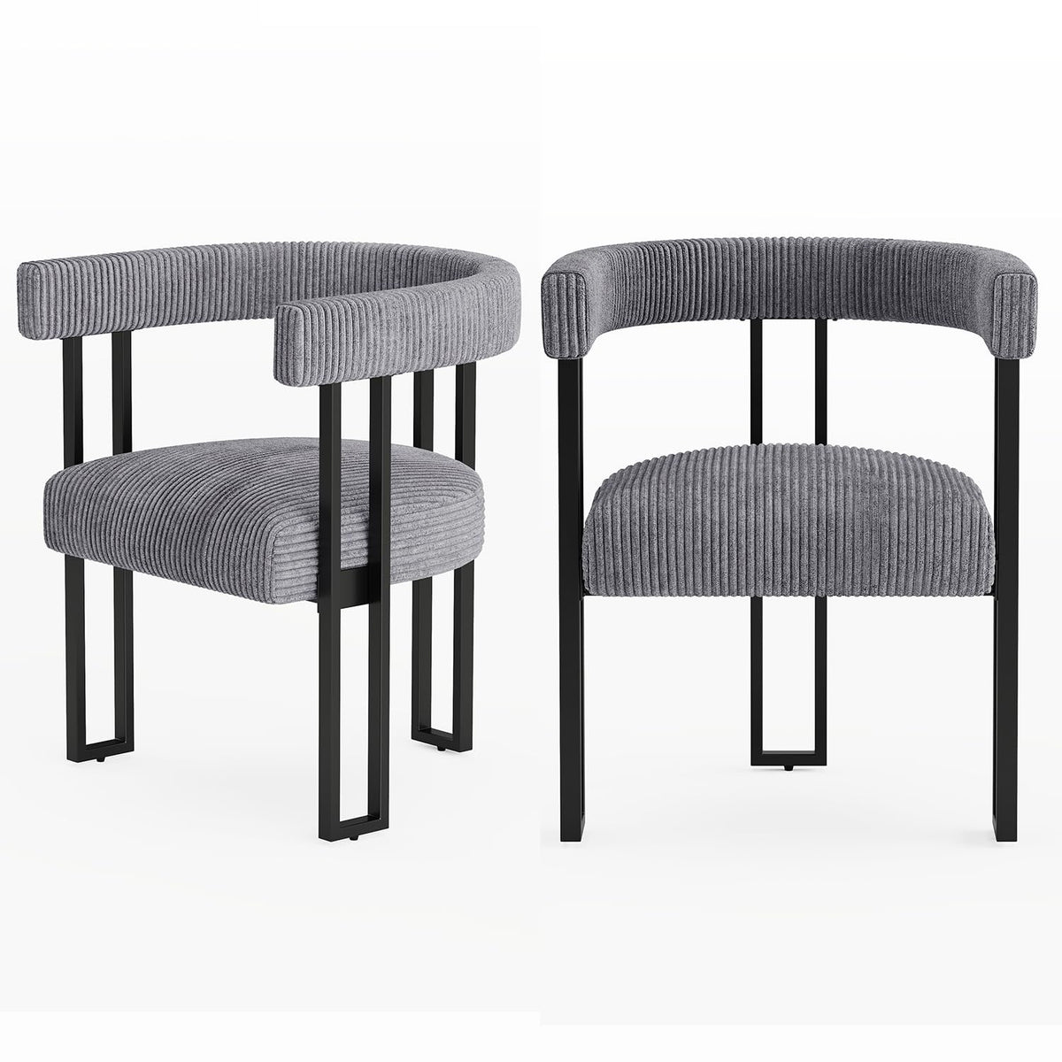 Boucle Dining Chair Set of 2 Corduroy Upholstered Dining Room Chairs Kitchen Chairs with Metal Legs Mid Century