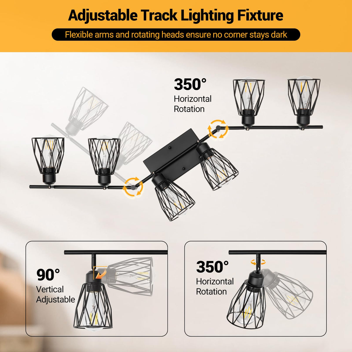 Plug in Track Lighting with Power Cord, Black (No Bulbs)