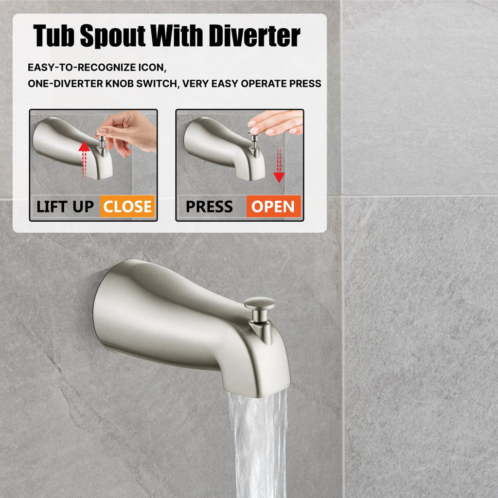 8-Inch Shower Faucet Set with Tub Spout and Valve,Brushed Nickel