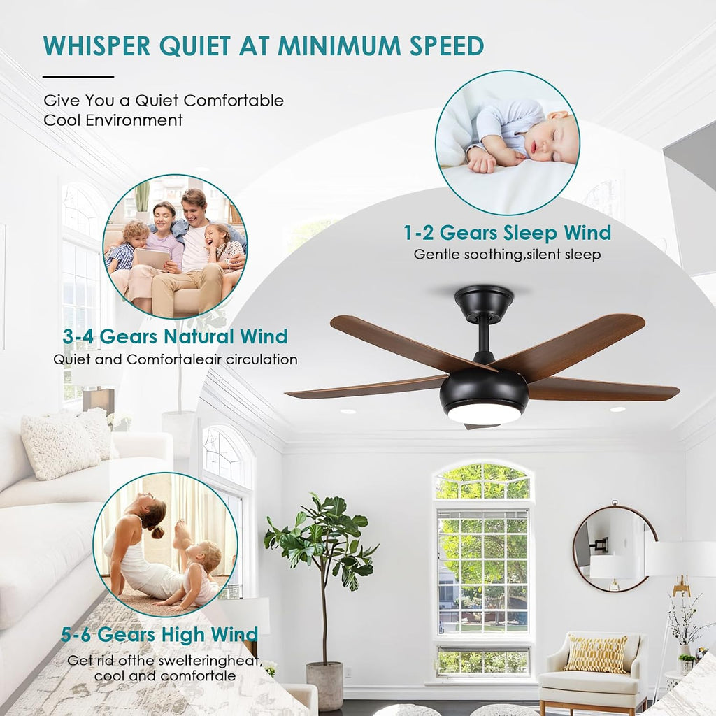 44" Brown Indoor/Outdoor Flush Mount Ceiling Fan with Light & Remote