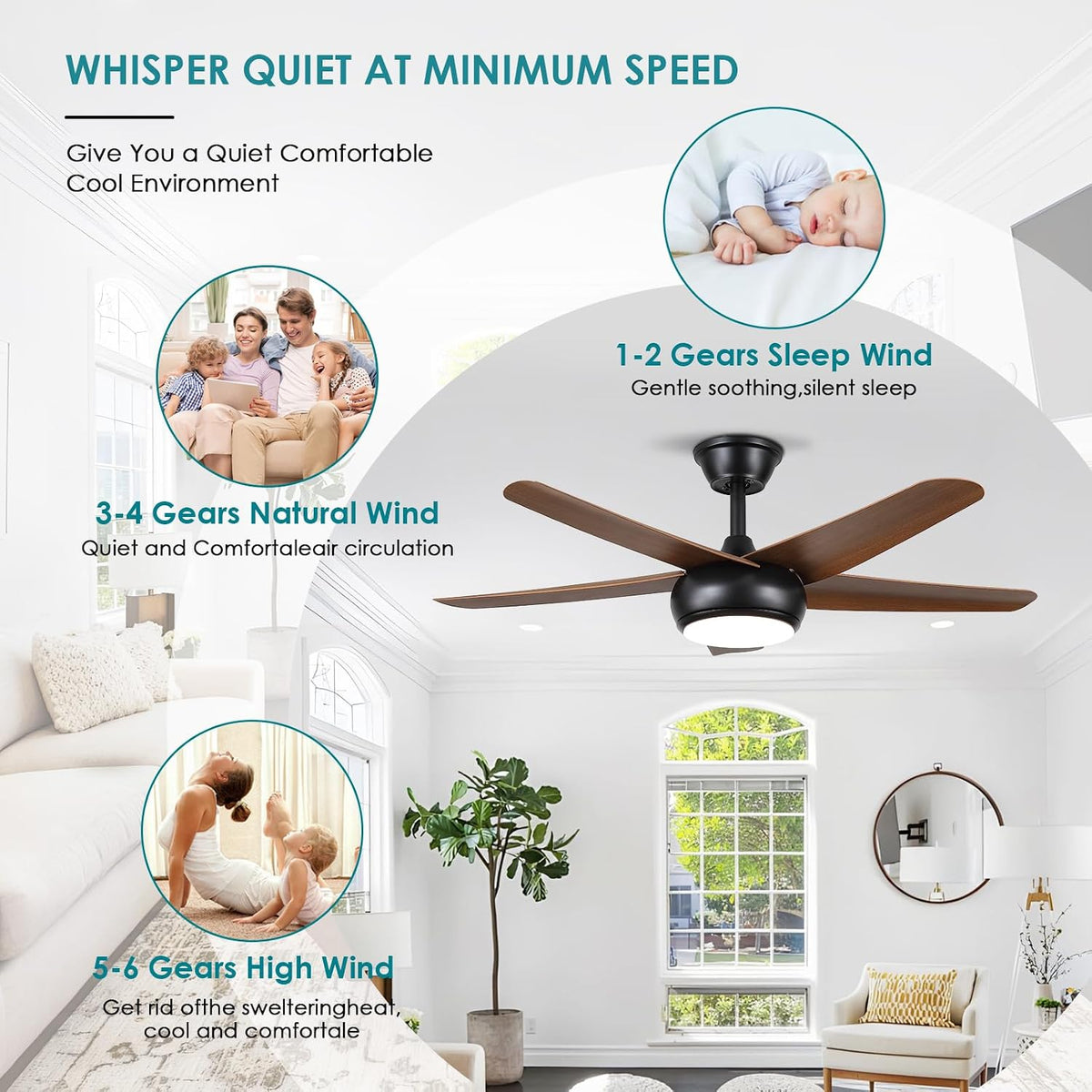 44" Brown Indoor/Outdoor Flush Mount Ceiling Fan with Light & Remote